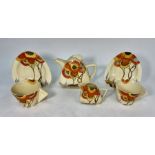 Clarice Cliff Bizarre Art Deco 'Rhodanthe' pattern tea wares