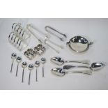 Three Geo.III silver fiddle pattern dessert spoons etc.