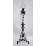 An Arts & Crafts brass/copper mounted wrought steel oil lantern stand