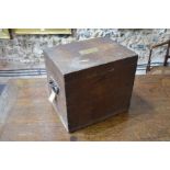 A small antique oak silver chest with lined and fitted interior