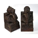 Two heavy carved wood corbels