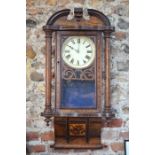 An Inlaid walnut cased American drop dial wall clock, 19th century