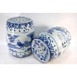 A pair of Chinese blue and white garden stools