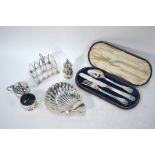 Edwardian silver toast rack etc.