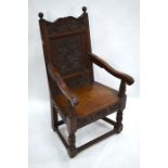 A Victorian oak Wainscote chair in the 17th century style