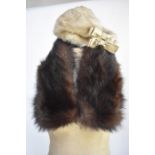 Fur evening stole, collar and mink hat