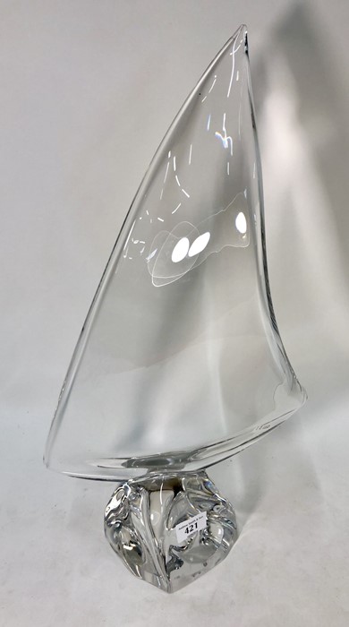 Daum clear glass sculpture of a sail