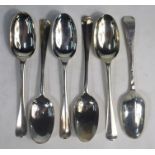 Mixed set of early 18th century silver tablespoons