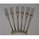 A set of six 19th century silver table forks