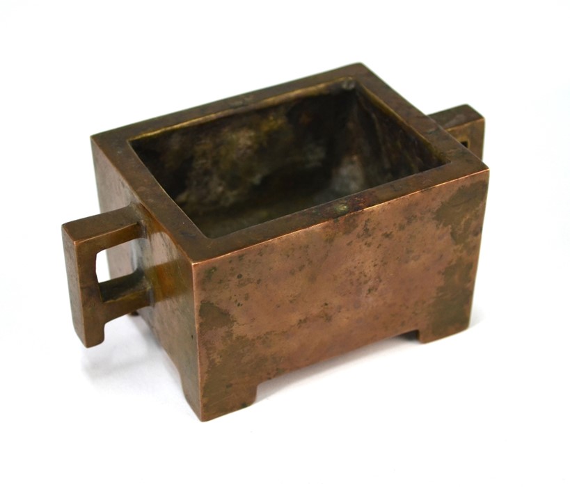 A Chinese bronze censer of rectangular form, late Qing