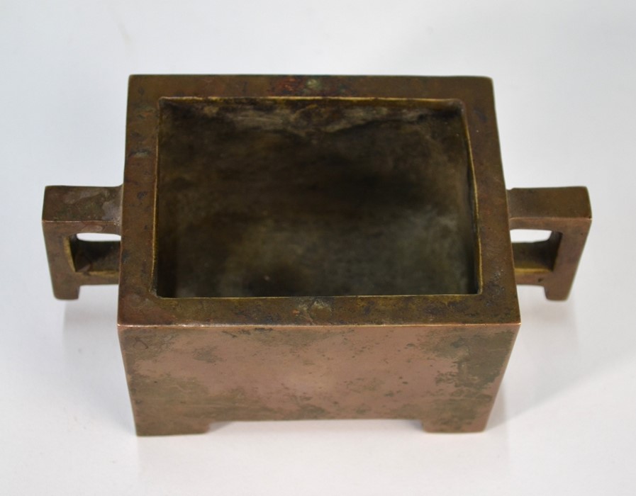 A Chinese bronze censer of rectangular form, late Qing - Image 2 of 11