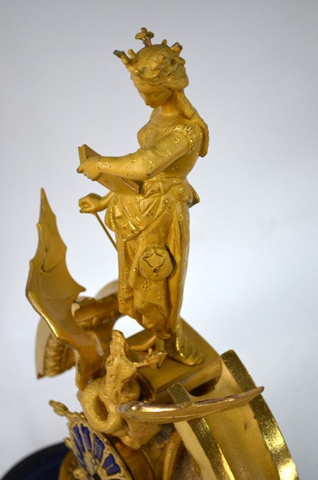 A French gilt mantel clock surmounted by an allegorical representation of St Margaret and the Dragon - Image 4 of 6