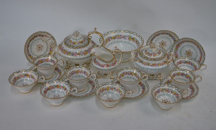 An early Victorian Staffordshire china part tea service