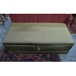 A large late 19th/20th century pale green linen upholstered ottoman