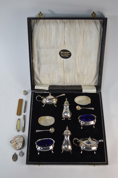 A silver part condiment set etc.