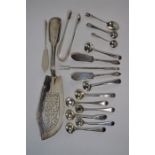 An early Victorian silver fiddle and thread fish slice etc.