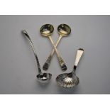 A George III silver OEP caddy spoon etc.