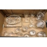 A box of glass to include sundae dishes, tumblers, two trays etc.