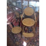 A Thonet style bentwood and cane worked high chair to/w four Thonet style children's chair and a