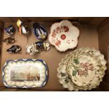 An interesting box to include a 19th century rectangular dish hand-painted with a scene inscribed to