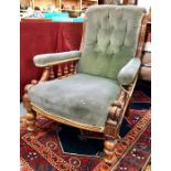 A Victorian button backed mahogany framed library armchair