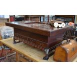 A Korean Hibachi style hardwood coffee table, the top with central glazed display panel and two