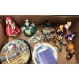 Dour Royal Doulton figurines - Top o' the Hill, HN1834; A Lady from Williamsburg, HN2228;  Silks &