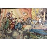 A large framed tapestry picture depicting classical chariot etc