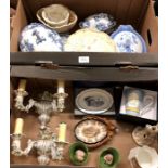 Two boxes of decorative wares to include:  Worcester Vitreous China bird shaped dish painted with