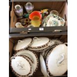 A box of decorative china and collectables including a Burleigh Ware parrot jug to/w a Wood &