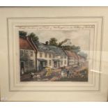Hand-coloured engraving - 'Head Quarters of the Duke of Wellington in the village of Waterloo',