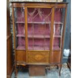 Edwardian boxwood inlaid walnut display cabinet