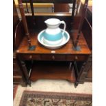 Regency ebonised inlaid mahogany washstand c/w bowl + jug