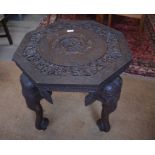Asian carved hardwood octagonal elephant table (A/F)