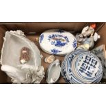 A Chinese blue and white jar and cover to/w a large Italian 'Swan' shaped bowl, Royal Crown Derby