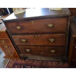 An 18th century mahogany chest of three long drawers raised on shaped bracket  feet