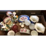 An interesting mixed box of English and European china and porcelain including a pair of large