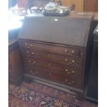 A Georgian mahogany fall front bureau with fitted interior and four long graduating drawers (f/r)