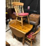 A pine drop leaf breakfast table to/with three chairs (4)