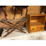 An old folding luggage rack and a pine cabinet/nightstand (2)