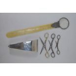 Victorian silver scissors case and magnifying glass