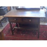 A 19th century stained pine provincial hall table with two frieze drawers raised on square