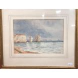 R E Richardson - The Needles, Isle of Wight, watercolour, signed to/w Harbour Jersey, Channel