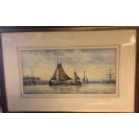 Two watercolours - FJ Aldridge - Sailing boats on river to/w Lewis Pinhorn Wood - Windmill on