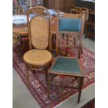 An Arts & Crafts oak high back side chair with studded green leather upholstery to/w four various