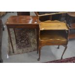 A mahogany side table with open shelf and frieze drawer raised on cabriole supports to/w an