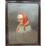 Mixed pictures to including Pitorelli portrait study of an elderly lady in red scarf, and various