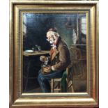 Continental school - Interior scene of gentleman grinding coffee, oil on board