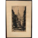 A E Howarth - a street in Milan drypoint etching, signed