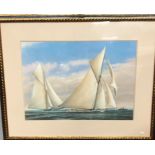 A pair of large nautical prints of J Class sailing yachts (2)